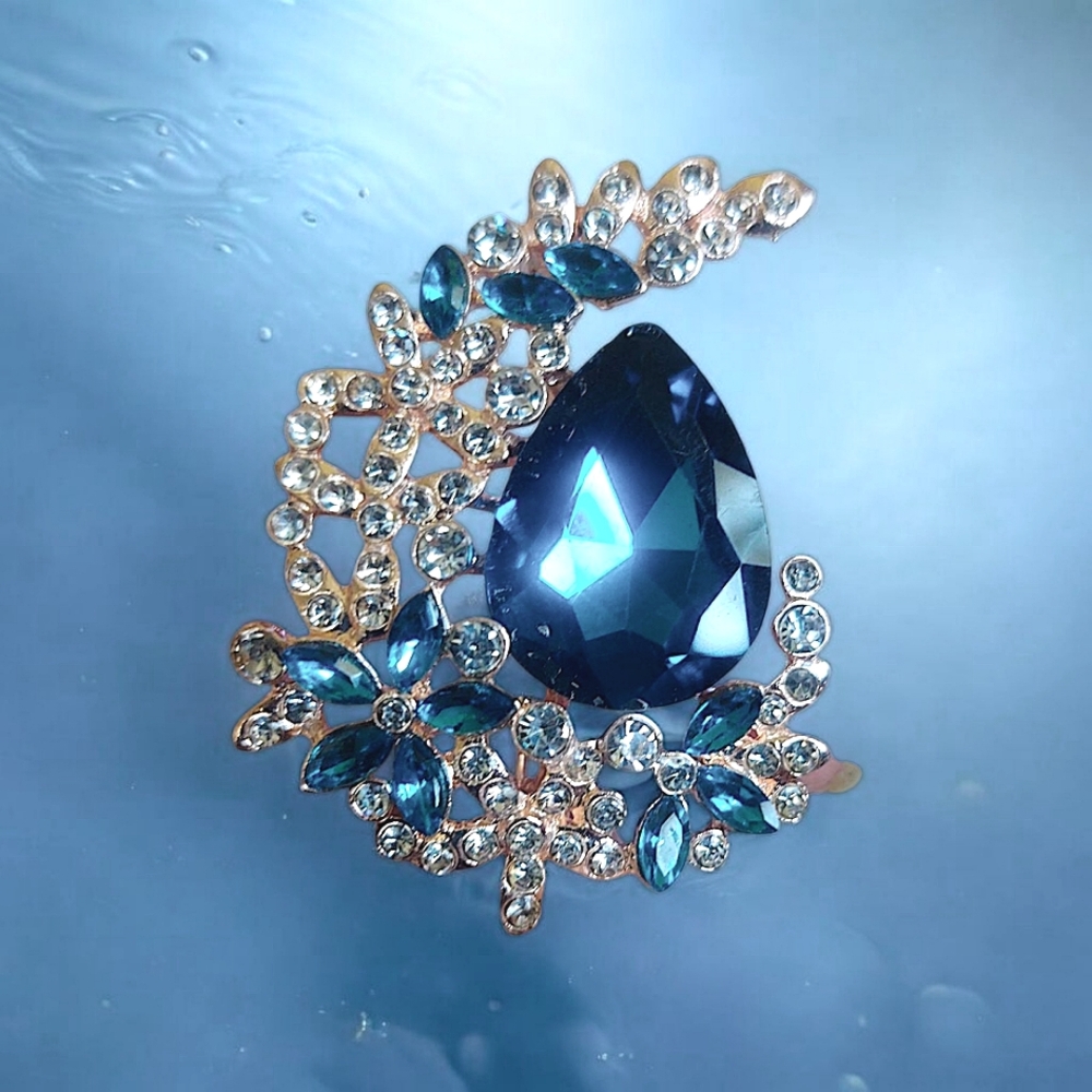 Teal Blue Rhinestone Brooch